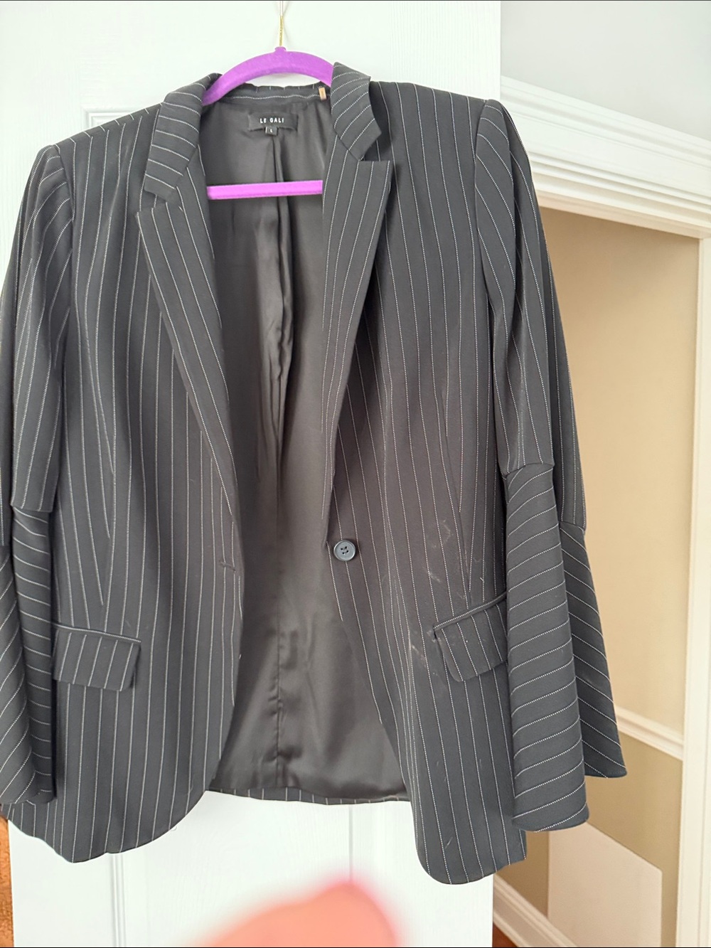 Women’s Black Pinstripe Blazer w bell sleeves